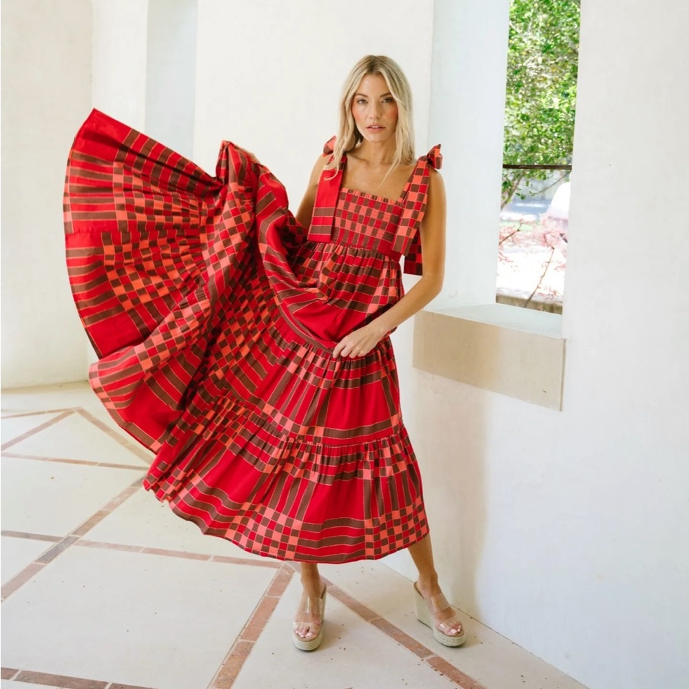 Sheridan French KELLY DRESS IN RED + AUBERGINE GINGHAM
